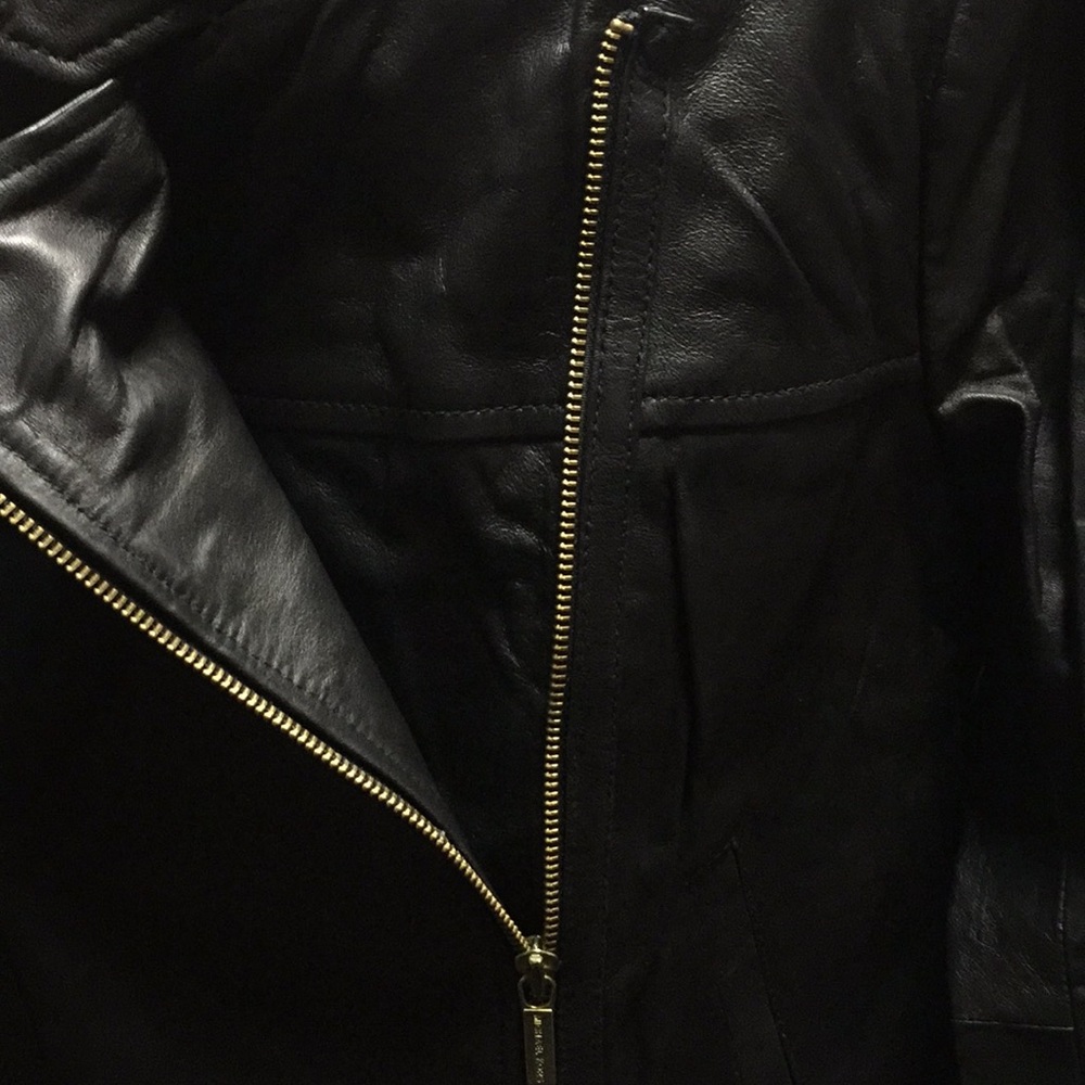 Michael Kors Black Leather Moto Jacket/Gold Zipper - Picture 6 of 8